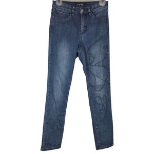 Joseph Ribkoff Blue Skinny Jeans With Black Sequin Embellishments Size 4